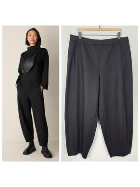 Eileen Fisher Washable Flex Ponte Lantern Pant Barrel Ankle Pull On Black Size L